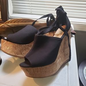 Black Shoe with Tan Wedge